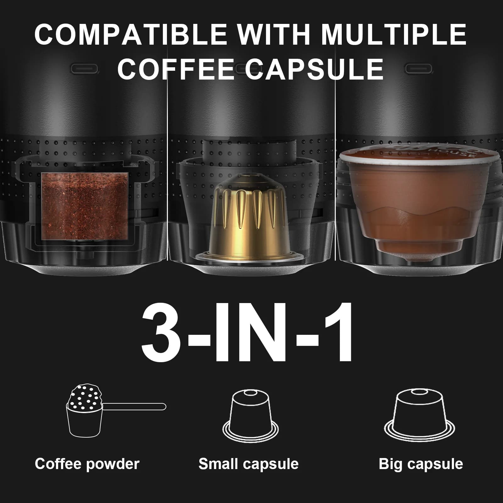 Bærbar 3-i-1 espressokaffemaskine